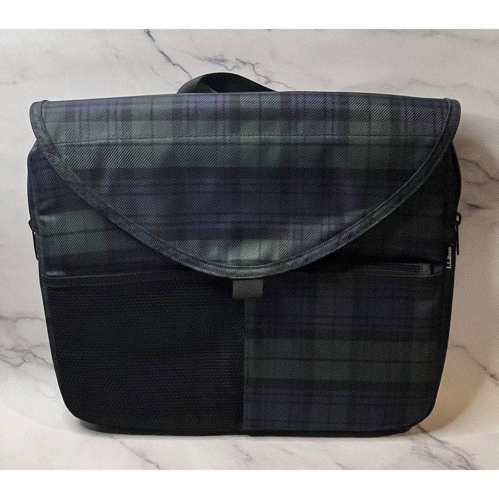 LL Bean Laptop Bag 13.5" Green Plaid Dividers, Pockets Great Shape Y2K Vintage?